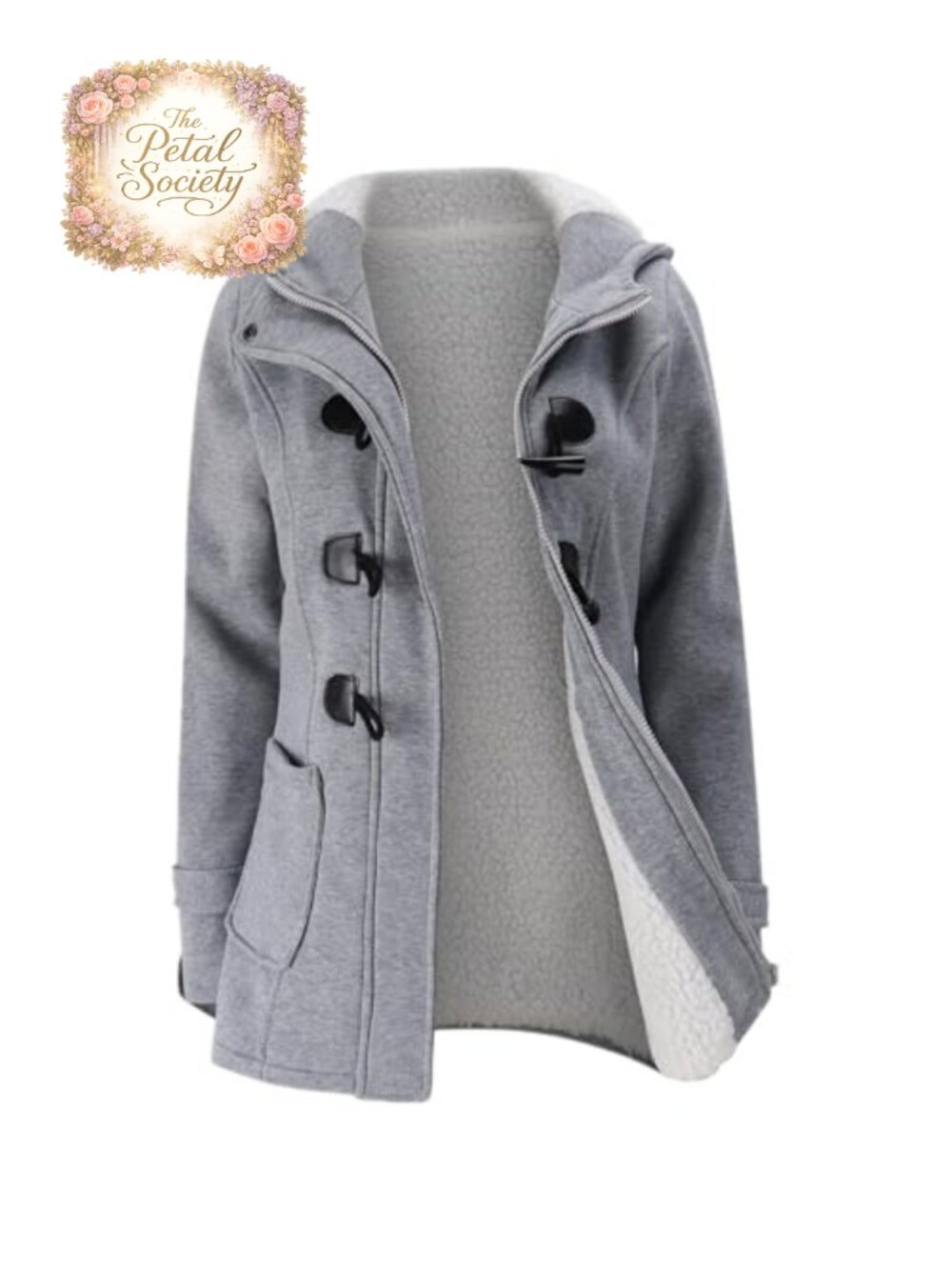 Womens Hooded Fleece Thicken Coat Horn Button Winter Warm Jacket